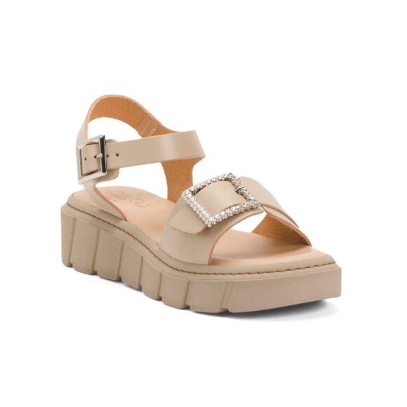 CARLO PERA White Made In Italy Leather Dual Band Sandals With Buckle - Picture 1 of 2